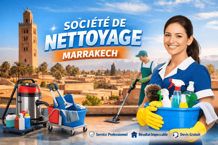 Photo d’une équipe de nettoyage en action dans un bureau moderne Société de nettoyage Marrakech - Équipe professionnelle nettoyant des bureaux